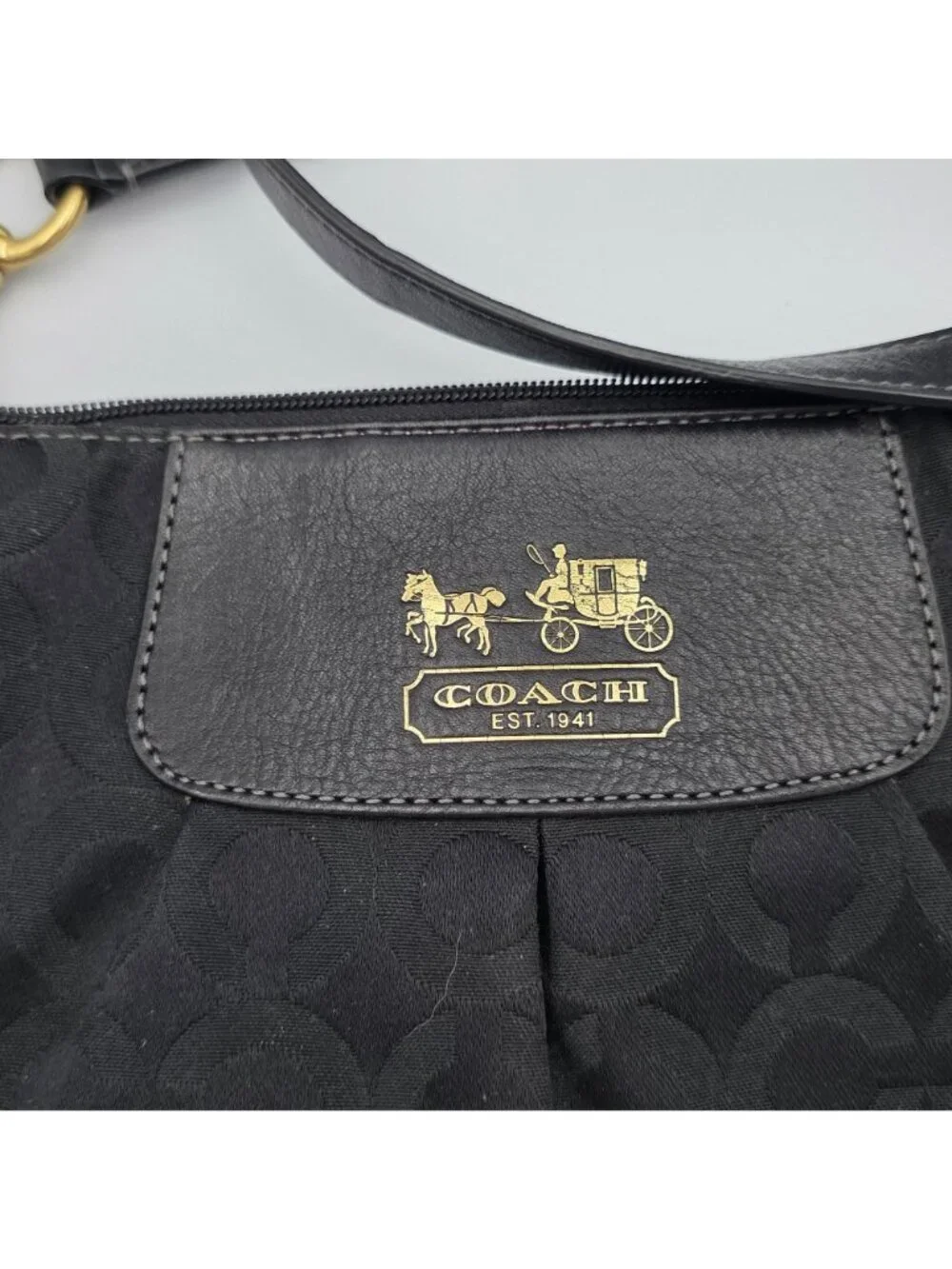 Coach Black Crossbody Bag Signature Jacquard Fabric Leather Accents Strap